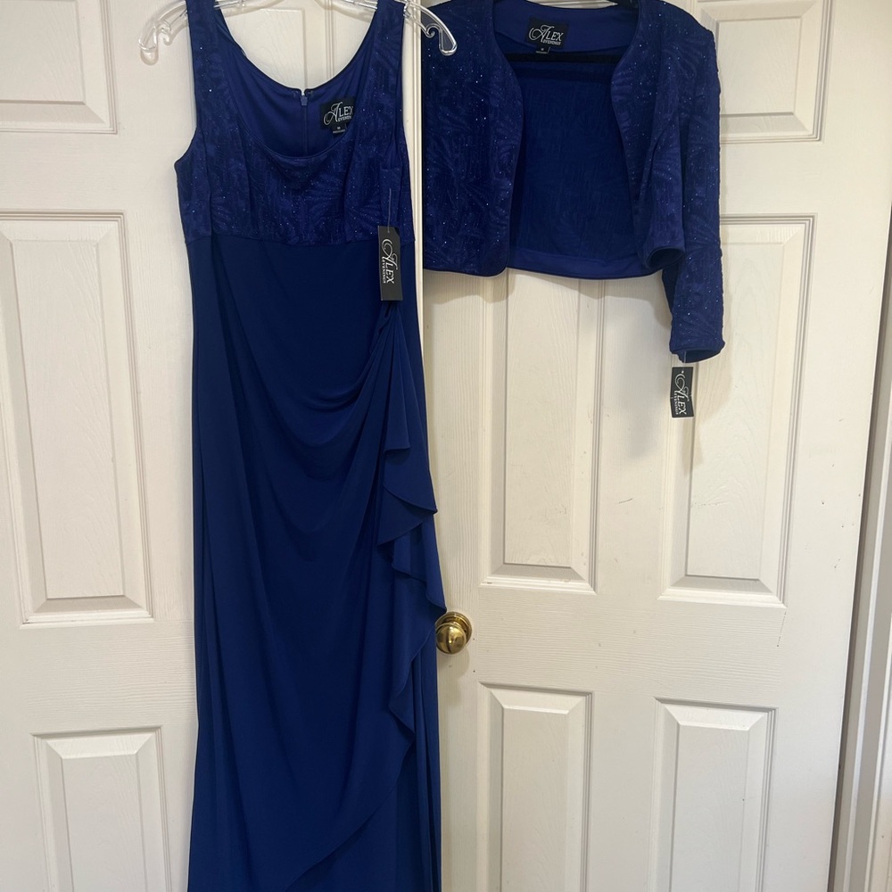 Alex Evenings 2 Piece Blue Empire Waist Bolero Dress Formal Dress Jackets Set 10 - Picture 5 of 13